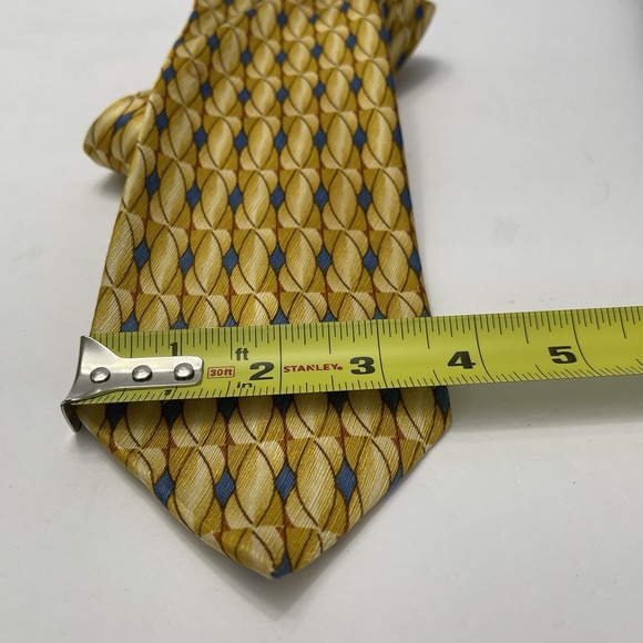 Jos A Bank Abstract Blue Diamond Yellow Silk Tie 3.5" Wide - Picture 2 of 4